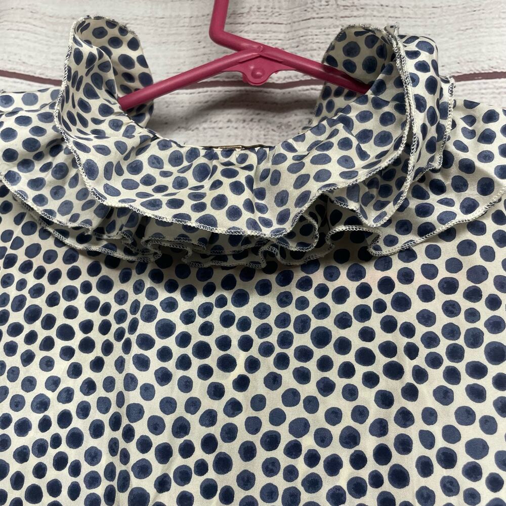 J. Crew 100% Silk Grey White Heart Ruffle Neck Sleeveless Tunic Blouse Size 4 - Picture 7 of 8